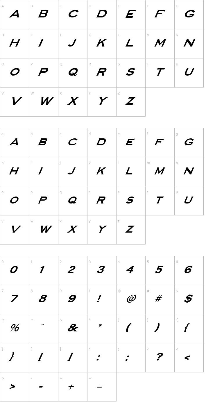 Character Map FZ ROMAN 14 ITALIC Font