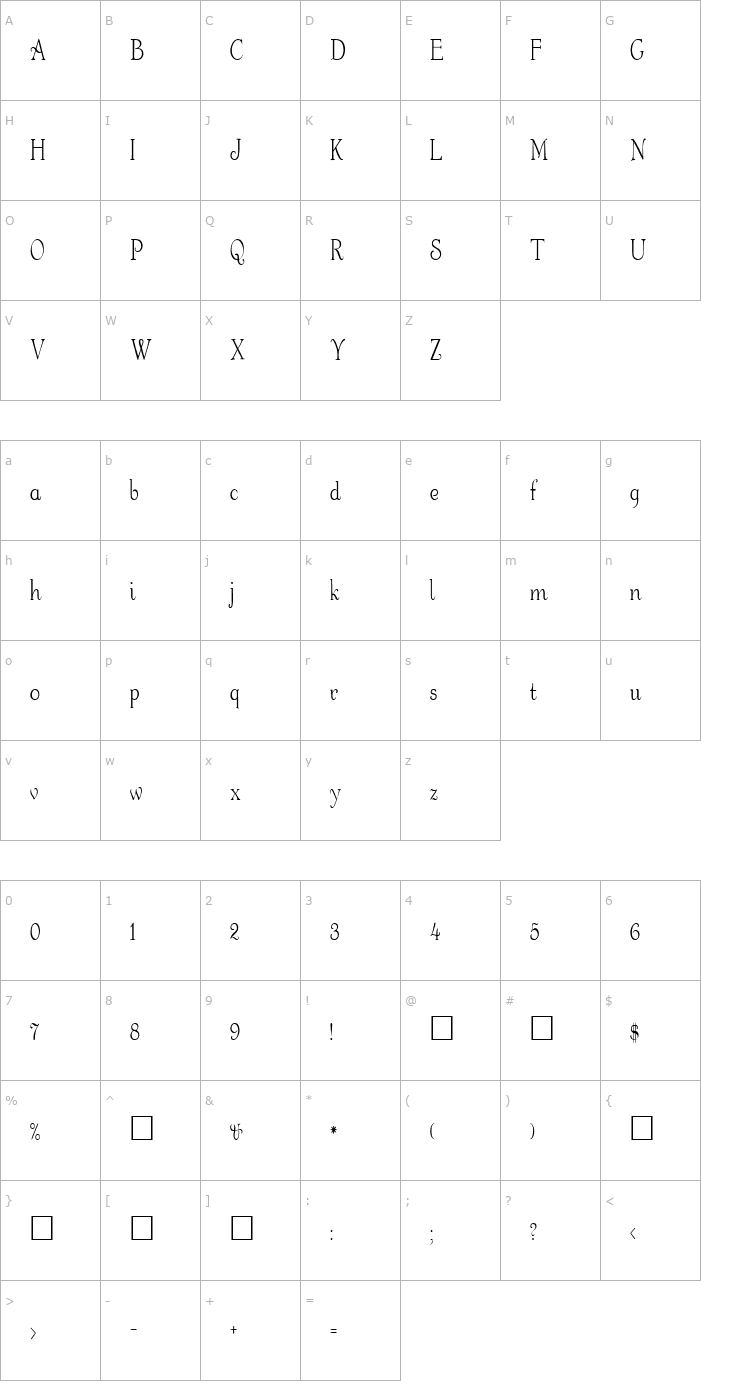 Character Map FZ ROMAN 16 COND Font