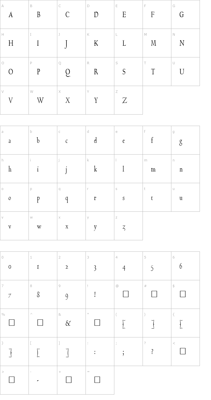Character Map FZ ROMAN 17 COND Font