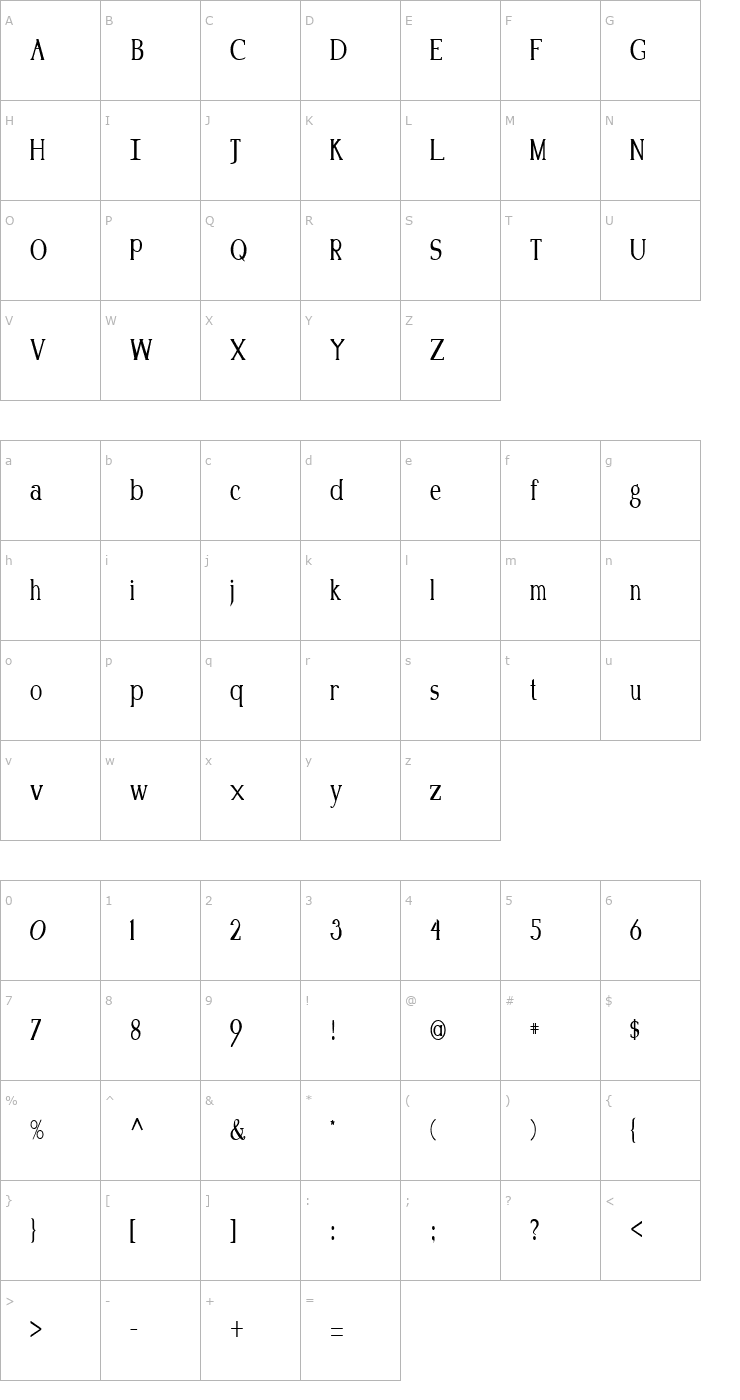 Character Map FZ ROMAN 18 COND Font