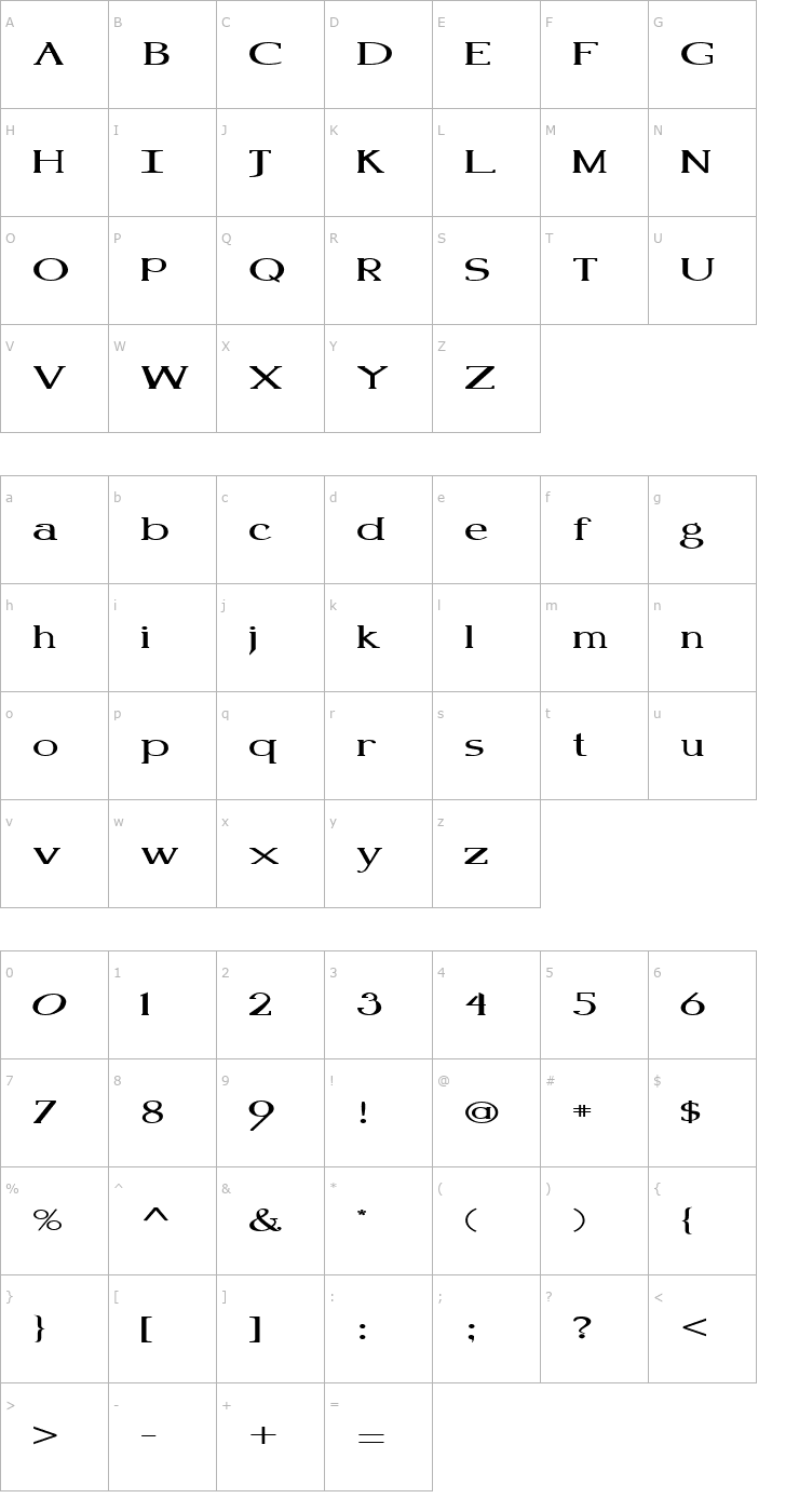 Character Map FZ ROMAN 18 EX Font