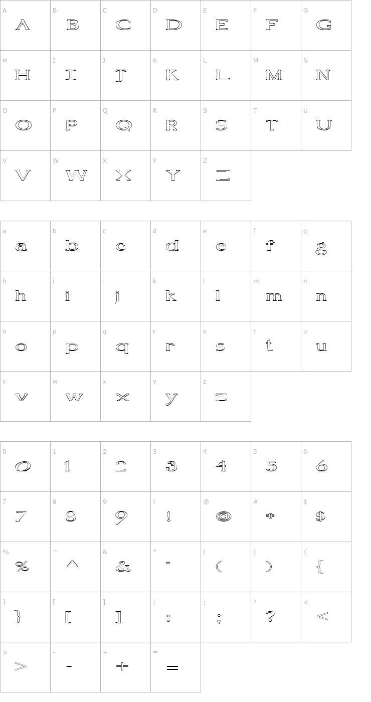 Character Map FZ ROMAN 18 HOLLOW EX Font