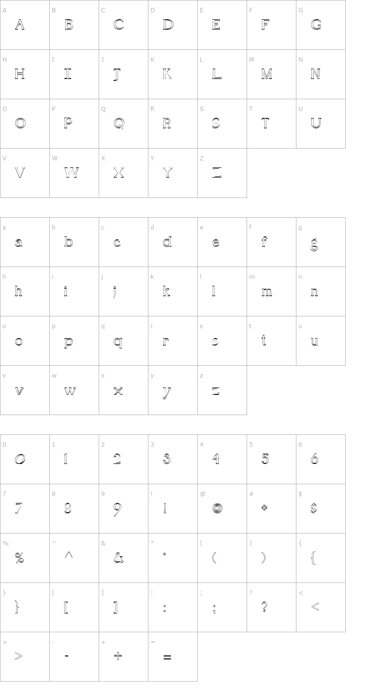 Character Map FZ ROMAN 18 HOLLOW Font