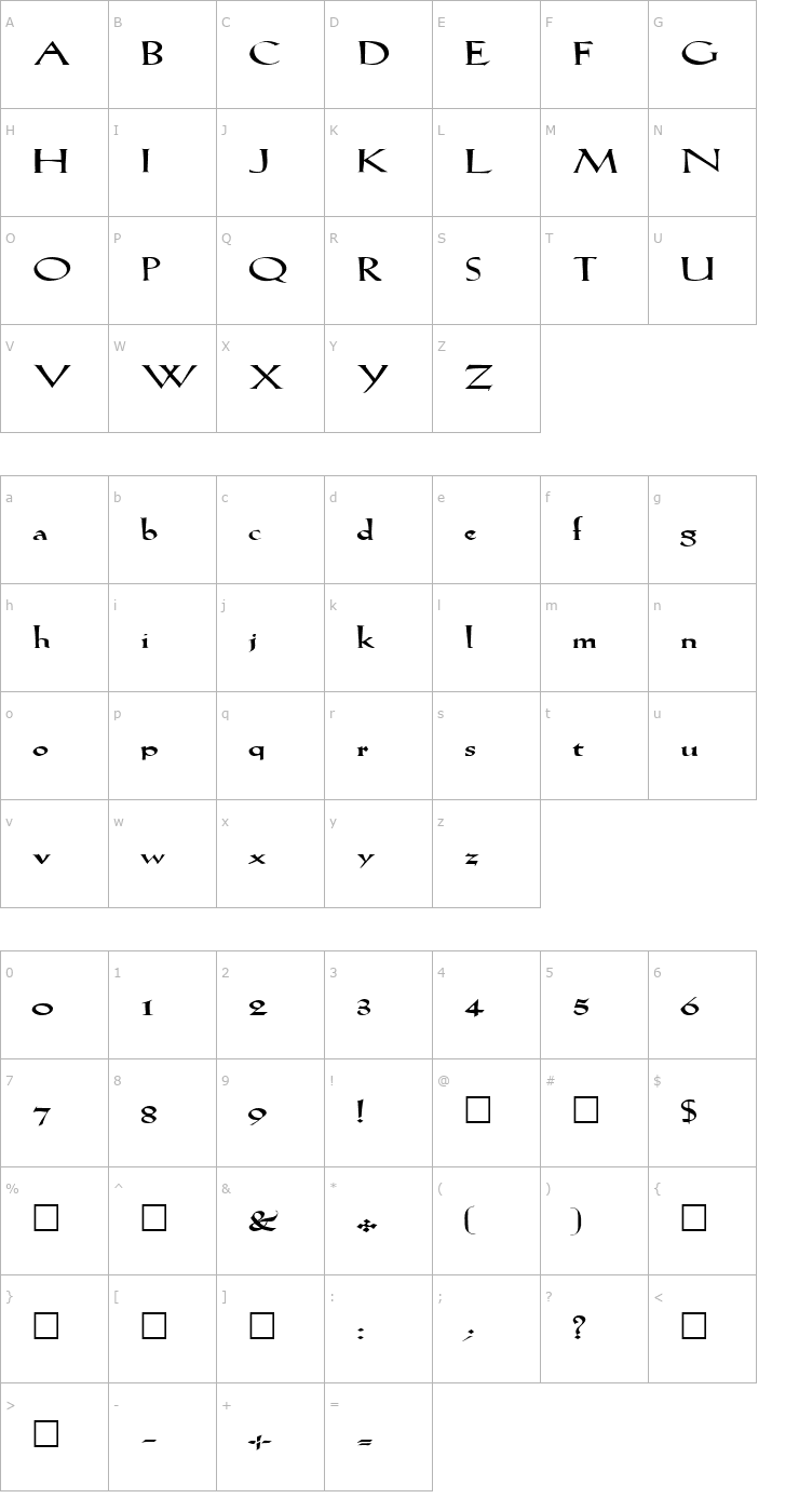 Character Map FZ ROMAN 19 EX Font