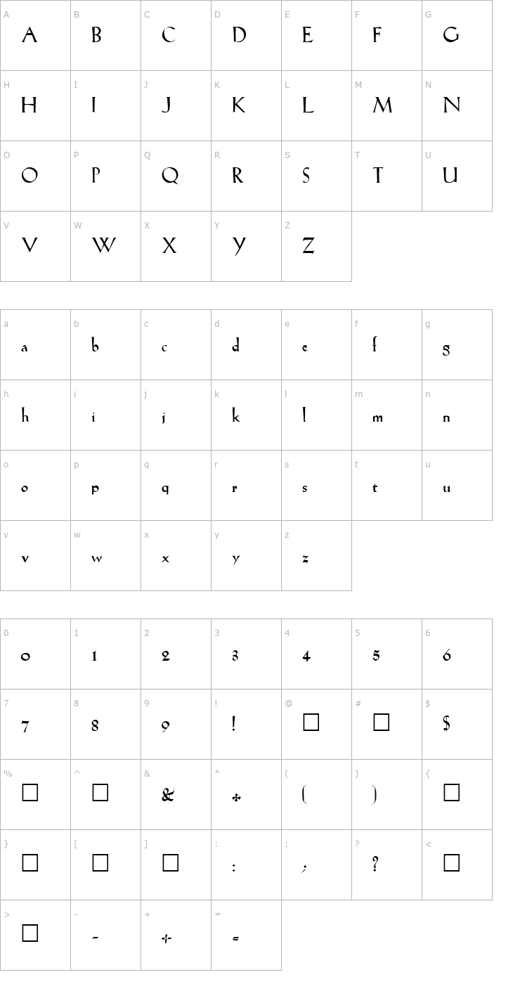 Character Map FZ ROMAN 19 Font