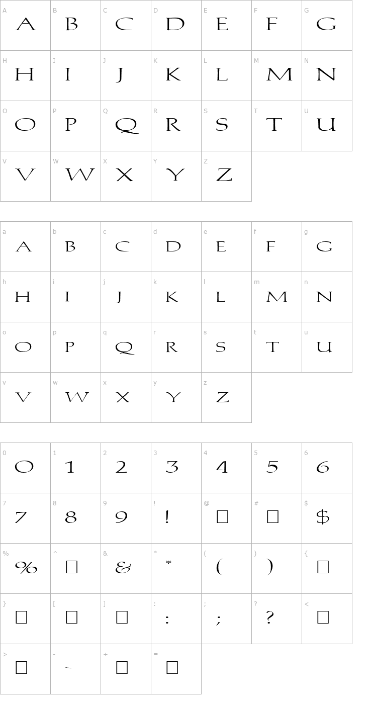 Character Map FZ ROMAN 2 EX Font