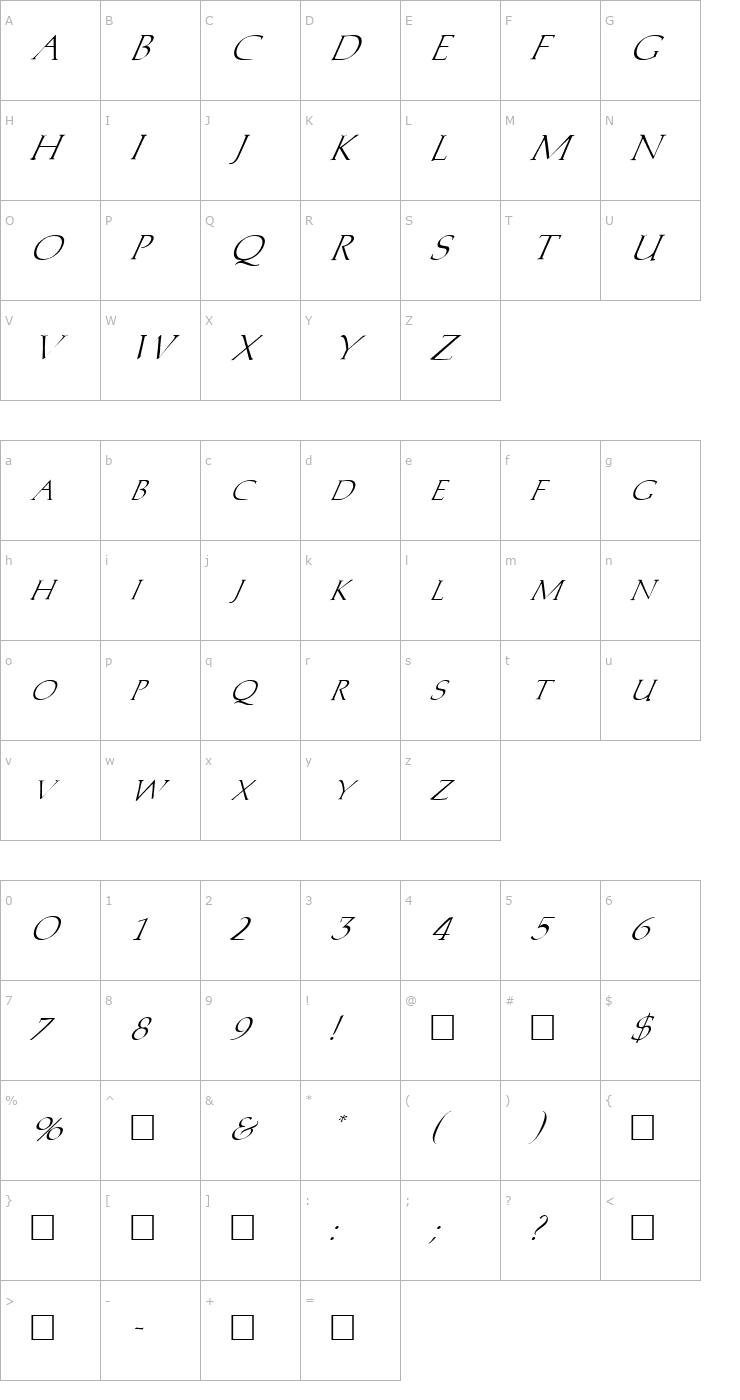 Character Map FZ ROMAN 2 ITALIC Font