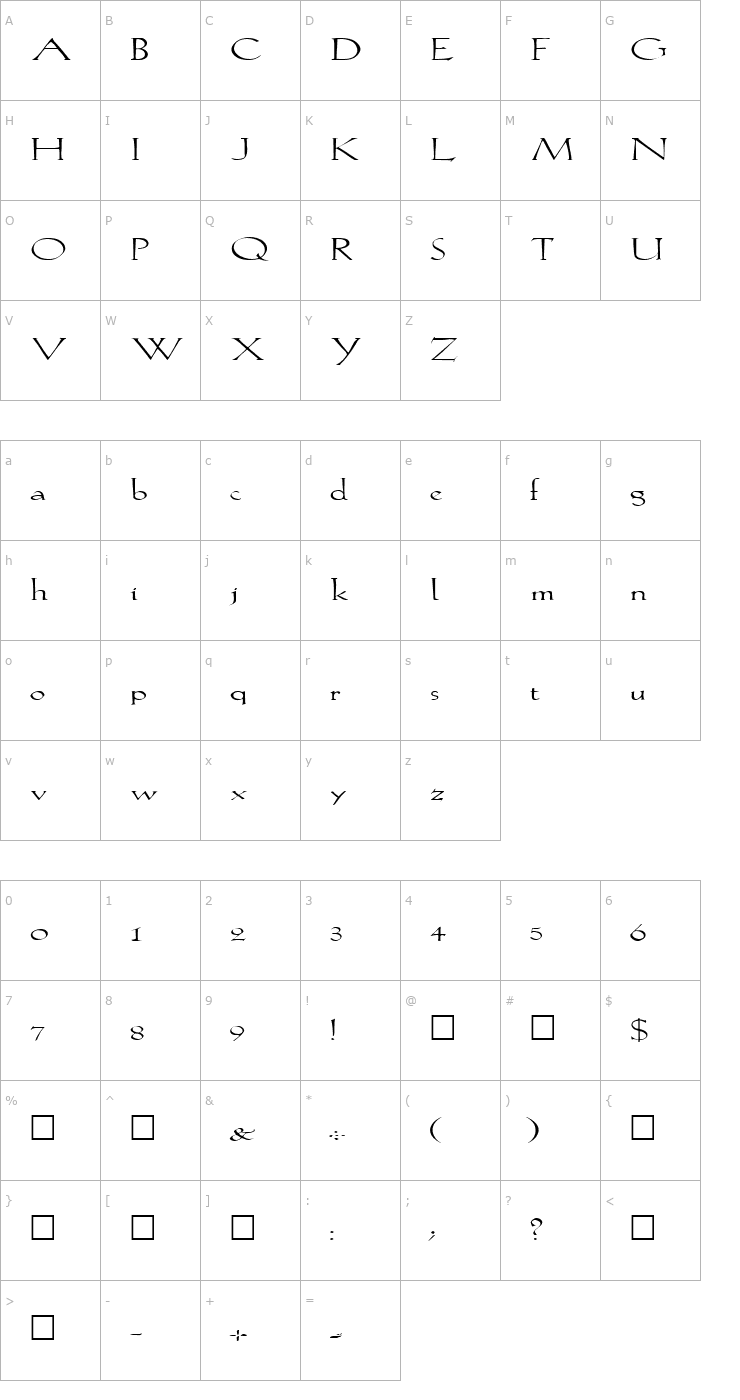 Character Map FZ ROMAN 20 EX Font