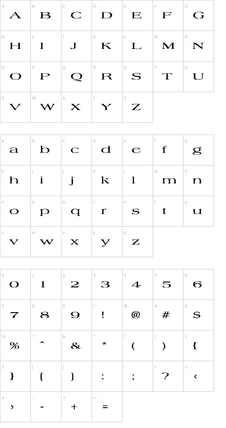 Character Map FZ ROMAN 22 EX Font