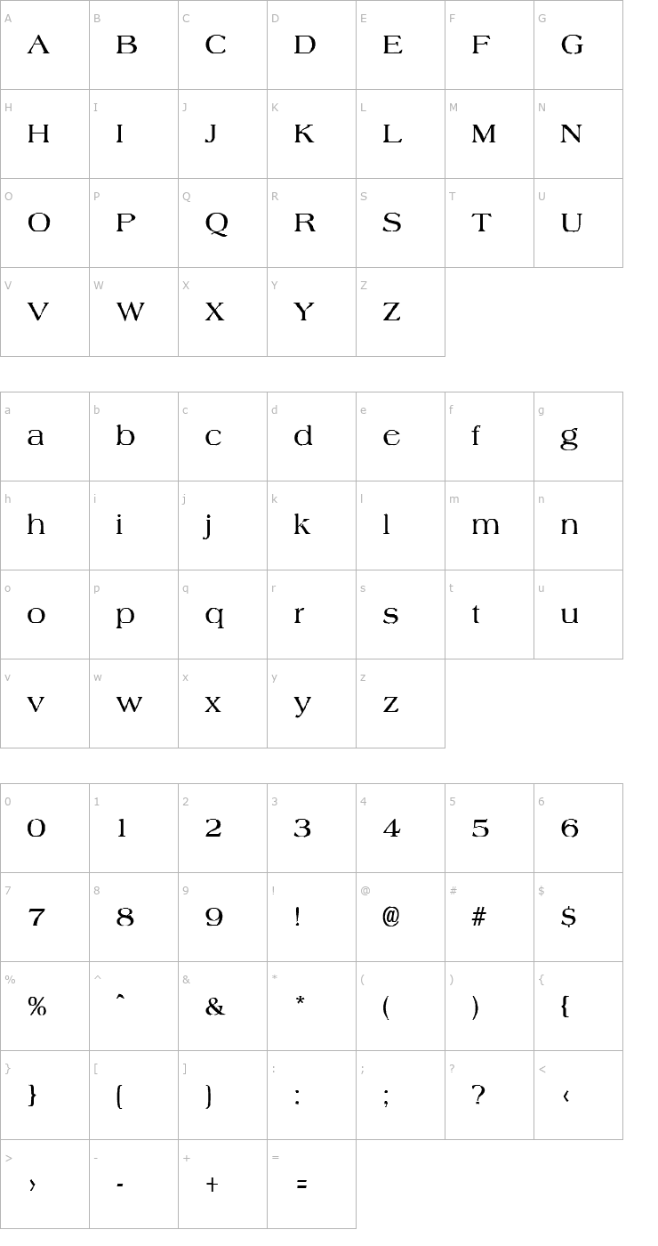 Character Map FZ ROMAN 22 Font