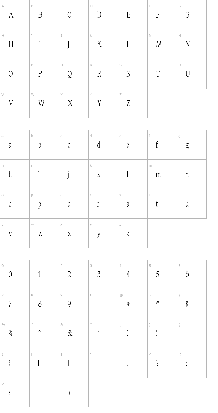 Character Map FZ ROMAN 23 COND Font