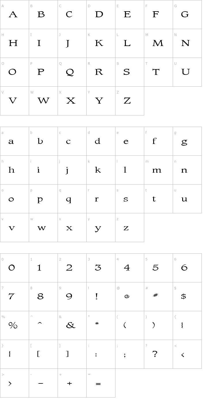 Character Map FZ ROMAN 23 EX Font