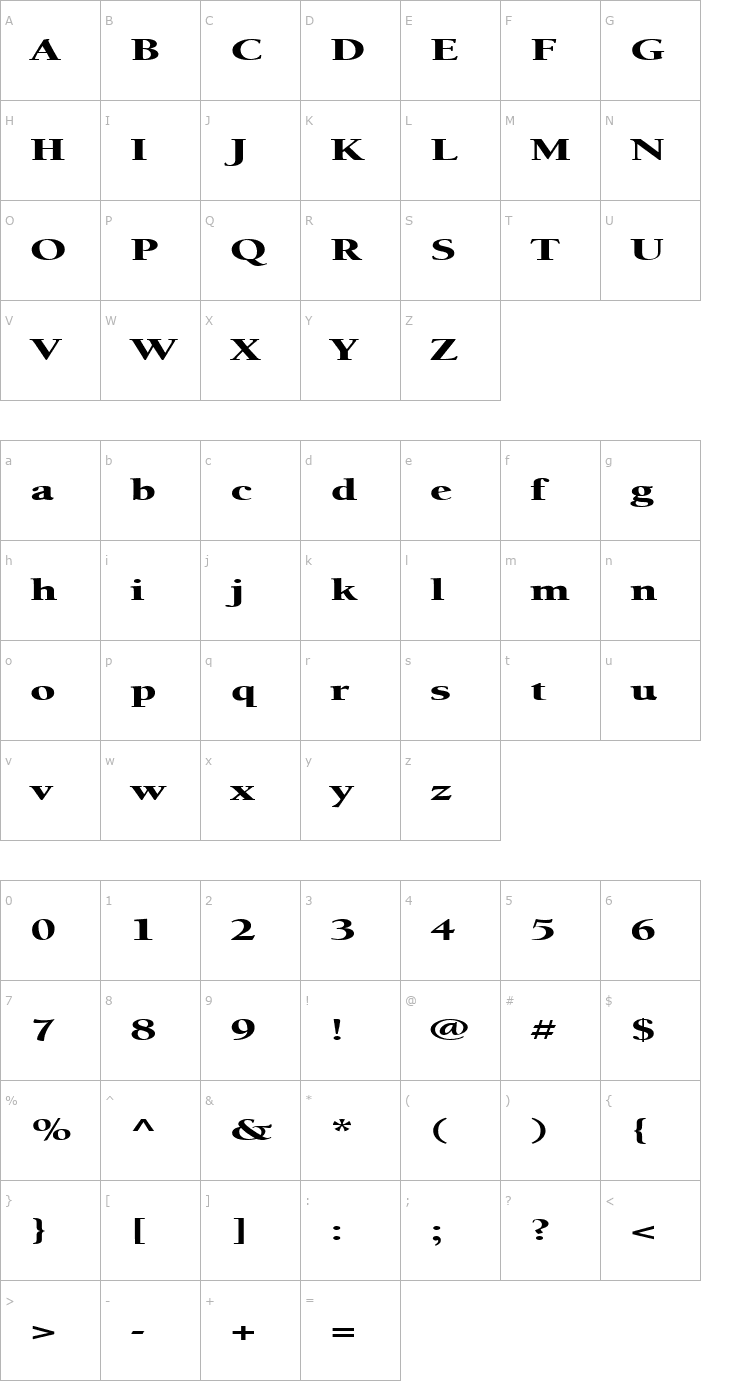 Character Map FZ ROMAN 24 EX Font