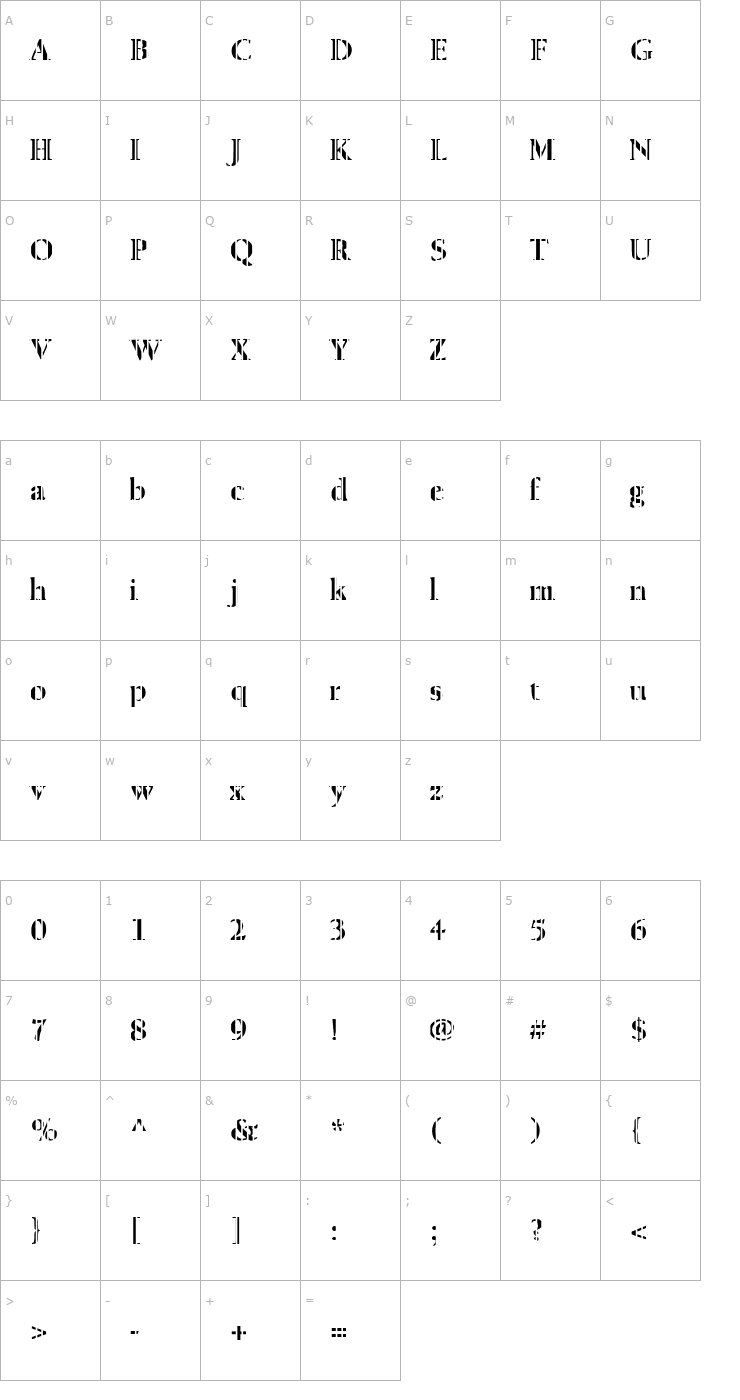 Character Map FZ ROMAN 24 STRIPED Font