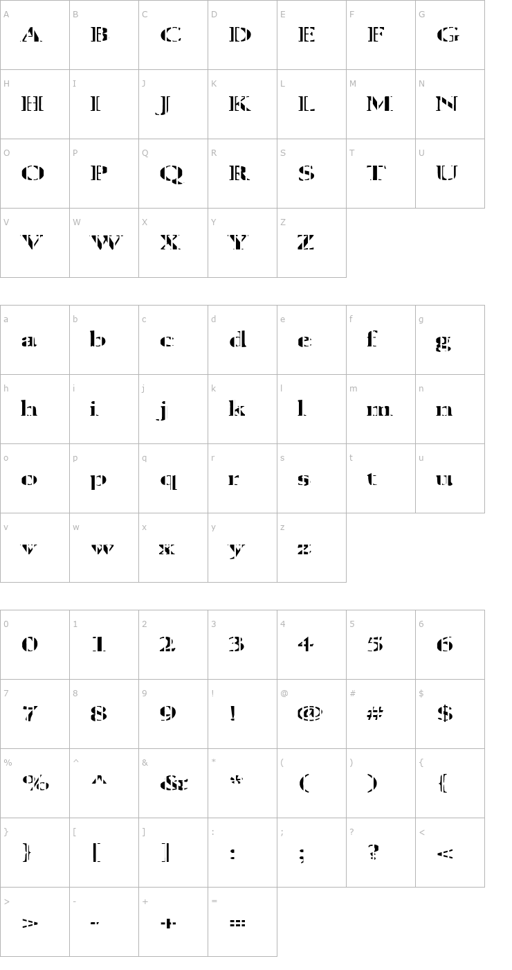 Character Map FZ ROMAN 24 STRIPED EX Font