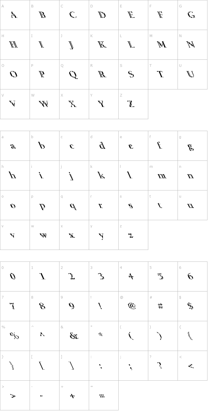 Character Map FZ ROMAN 24 STRIPED LEFTY Font