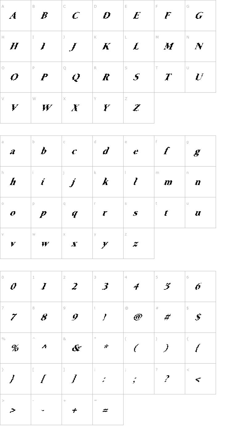 Character Map FZ ROMAN 24 WAVEY ITALIC Font