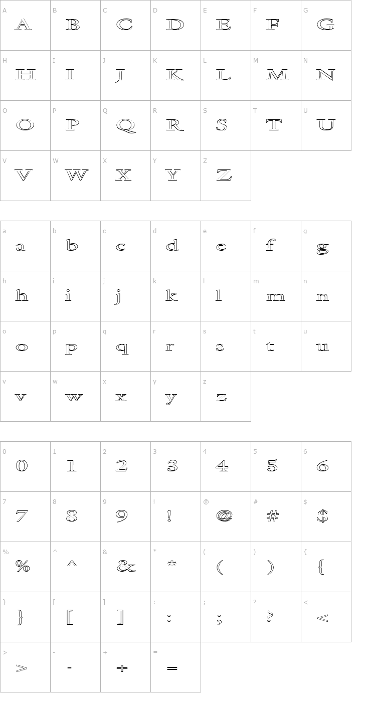 Character Map FZ ROMAN 25 HOLLOW EX Font