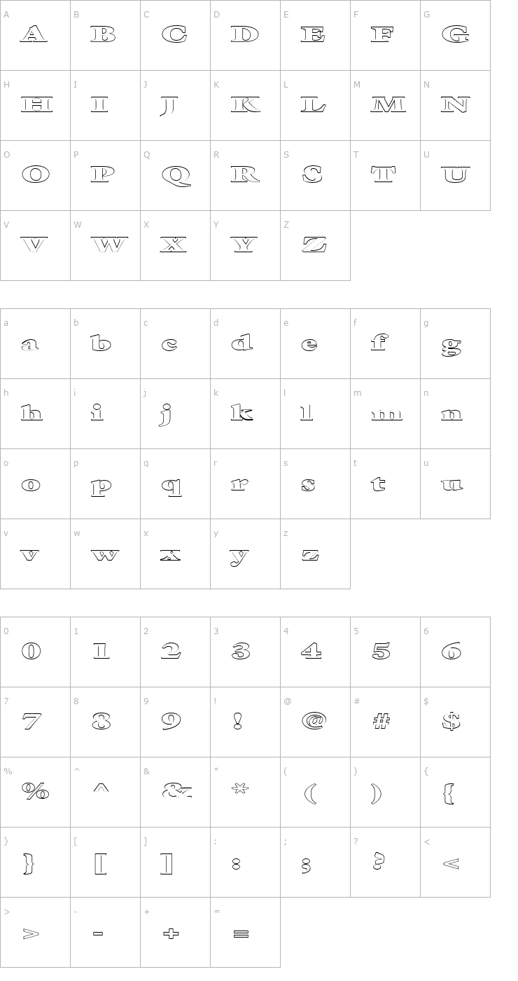Character Map FZ ROMAN 26 HOLLOW EX Font