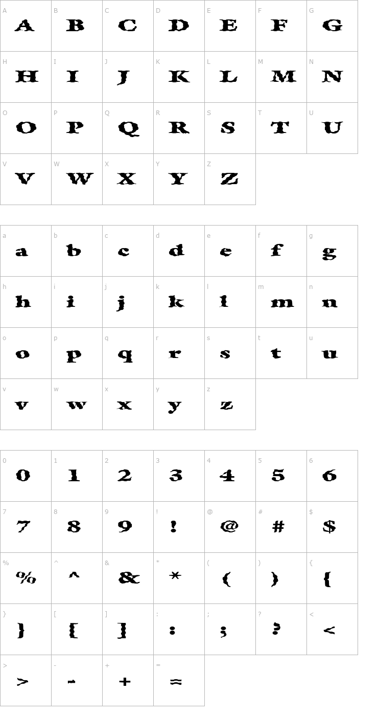 Character Map FZ ROMAN 26 WAVEY EX Font