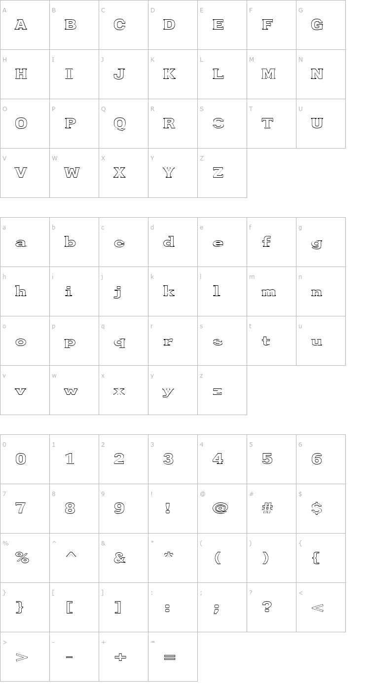 Character Map FZ ROMAN 27 HOLLOW EX Font