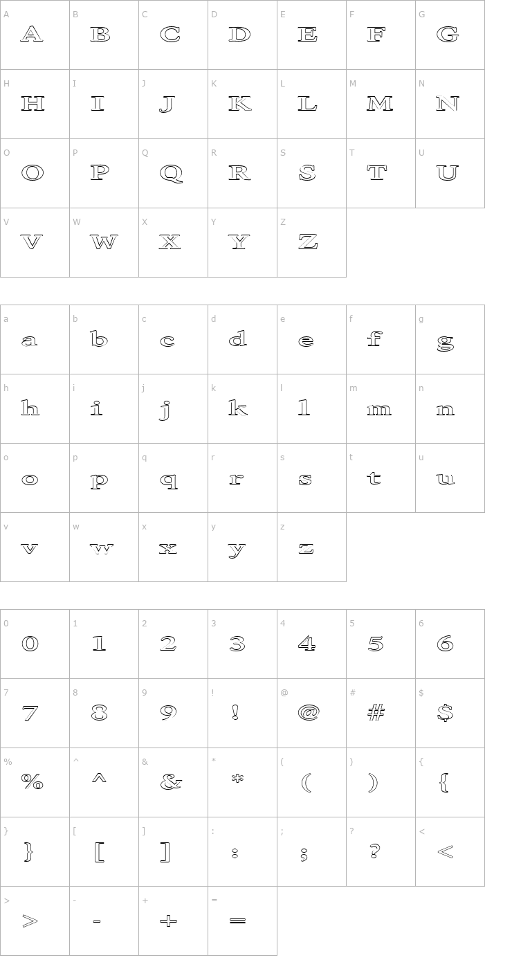 Character Map FZ ROMAN 28 HOLLOW EX Font