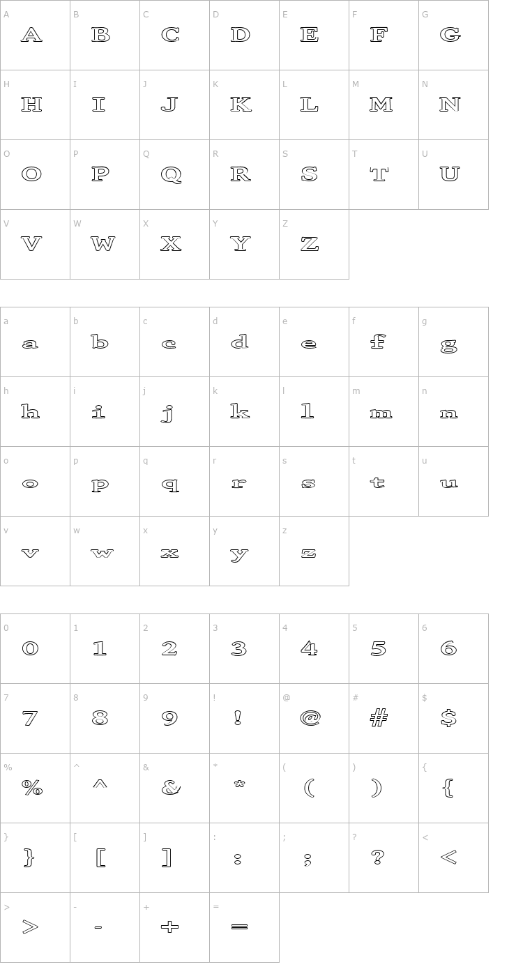 Character Map FZ ROMAN 29 HOLLOW EX Font