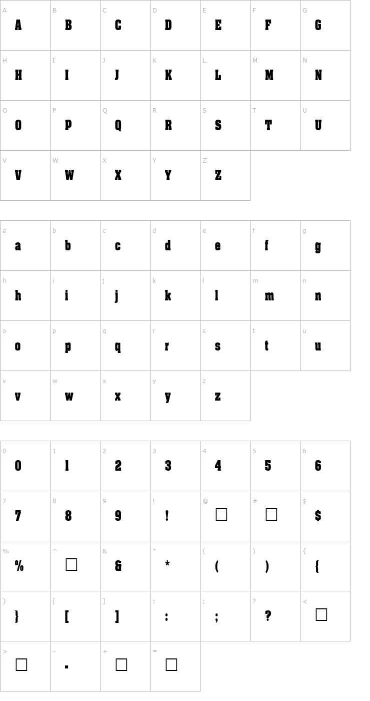 Character Map FZ ROMAN 3 COND Font