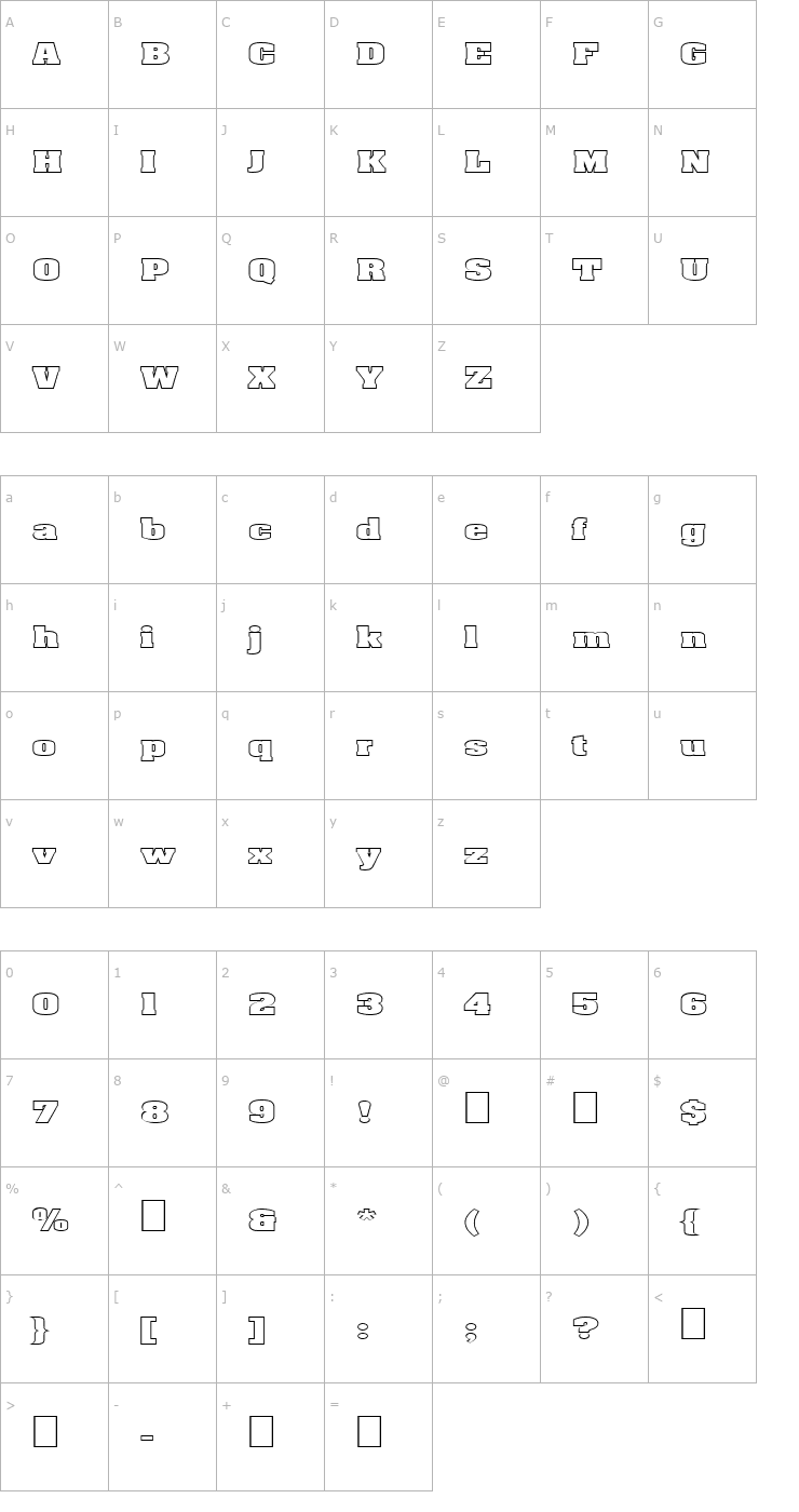 Character Map FZ ROMAN 3 HOLLOW EX Font