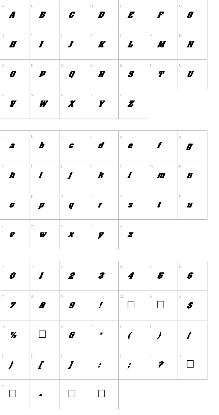 Character Map FZ ROMAN 3 ITALIC Font
