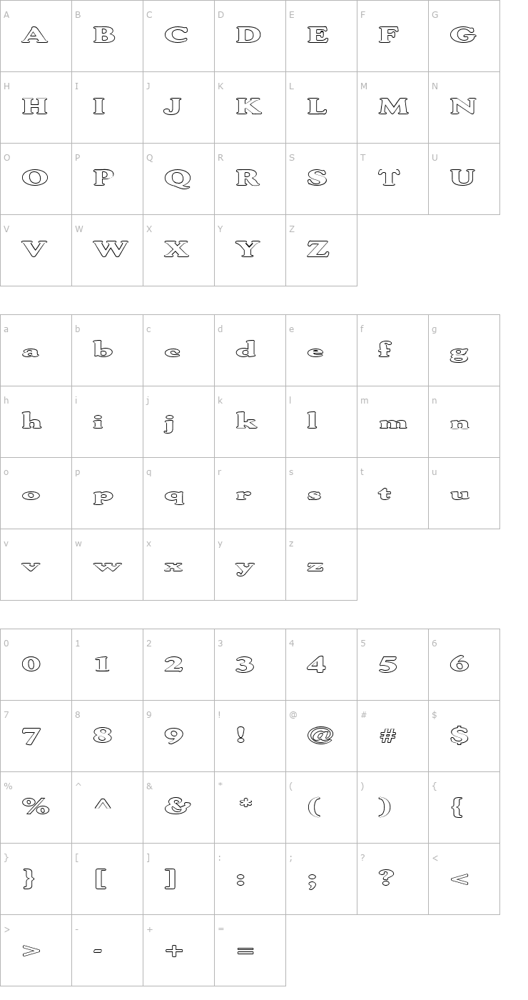 Character Map FZ ROMAN 30 HOLLOW EX Font