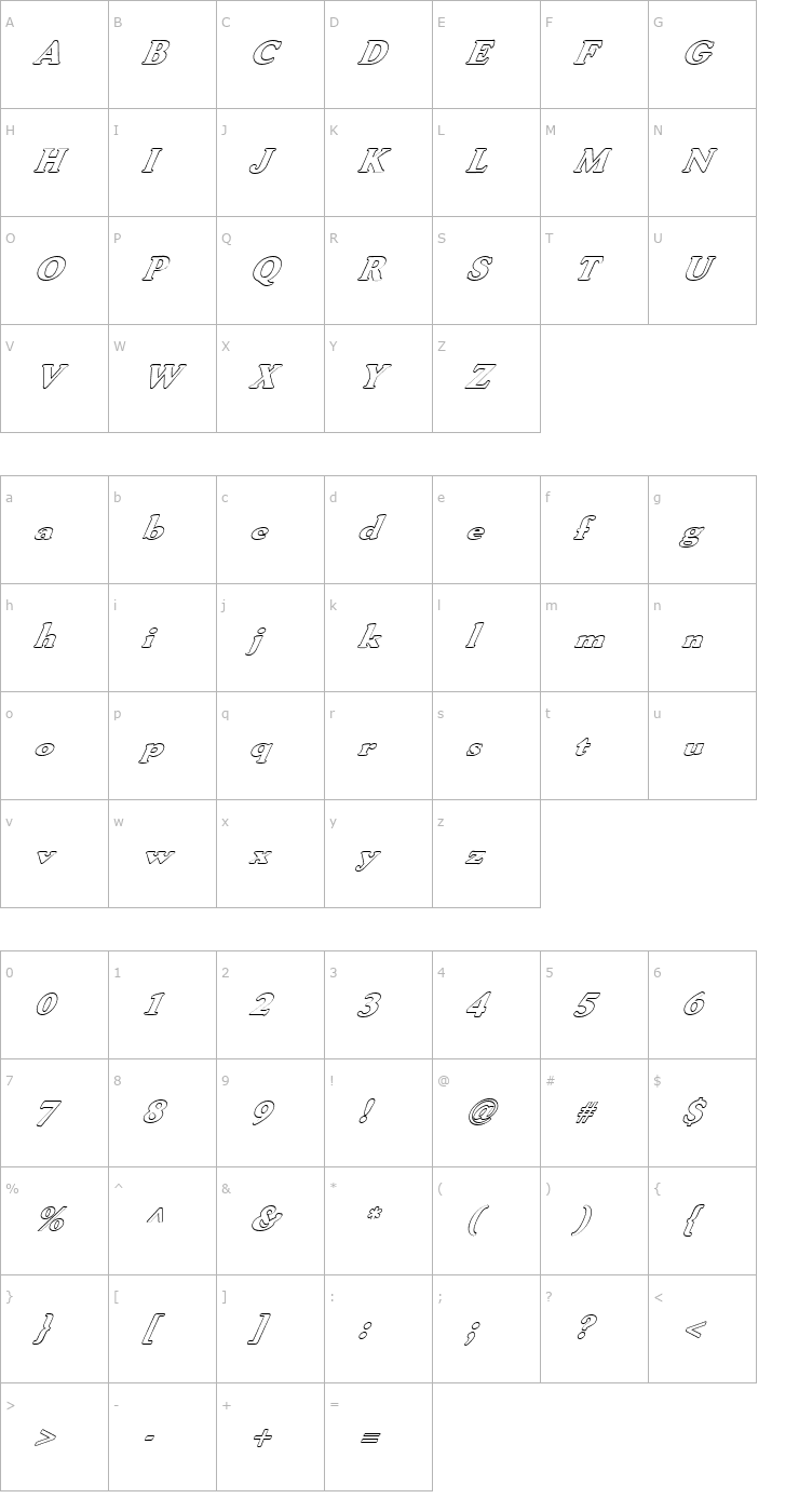 Character Map FZ ROMAN 30 HOLLOW ITALIC Font
