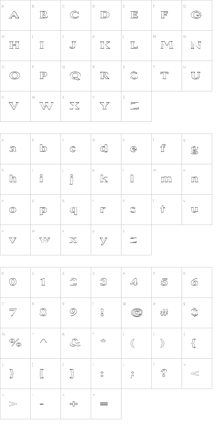 Character Map FZ ROMAN 31 HOLLOW EX Font