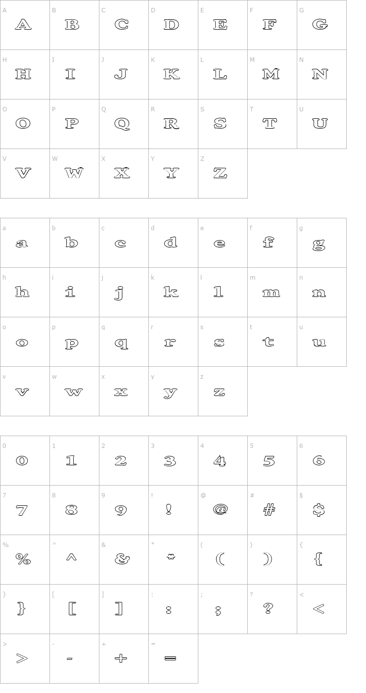 Character Map FZ ROMAN 32 HOLLOW EX Font