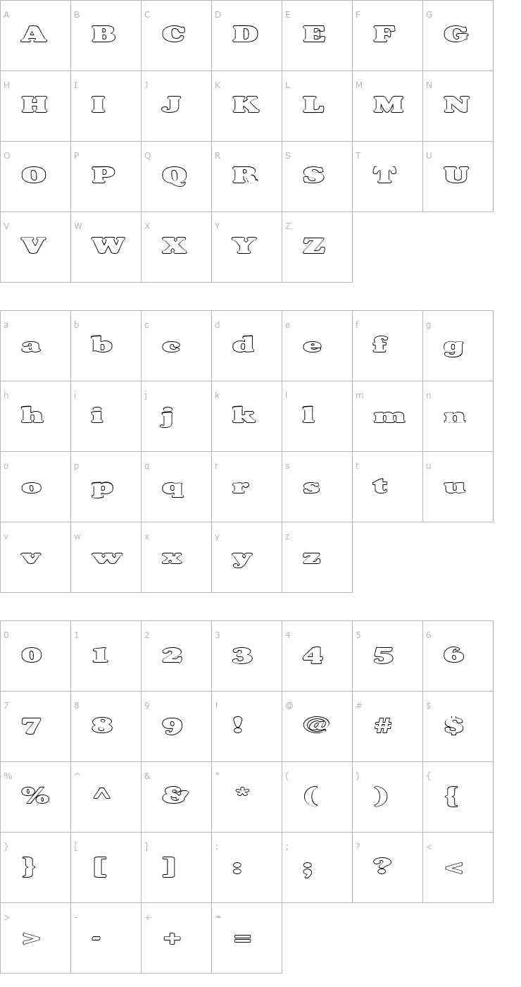 Character Map FZ ROMAN 35 HOLLOW EX Font