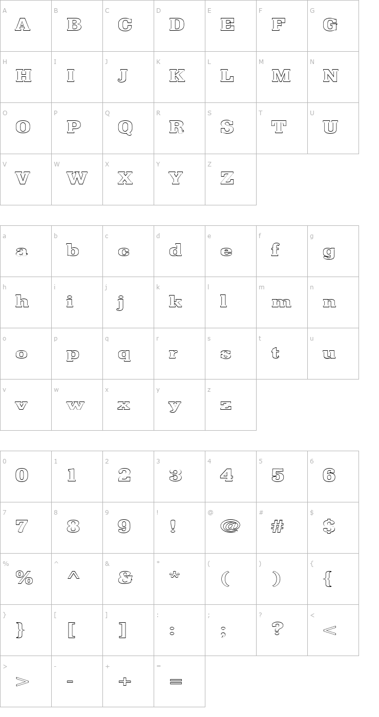 Character Map FZ ROMAN 36 HOLLOW EX Font