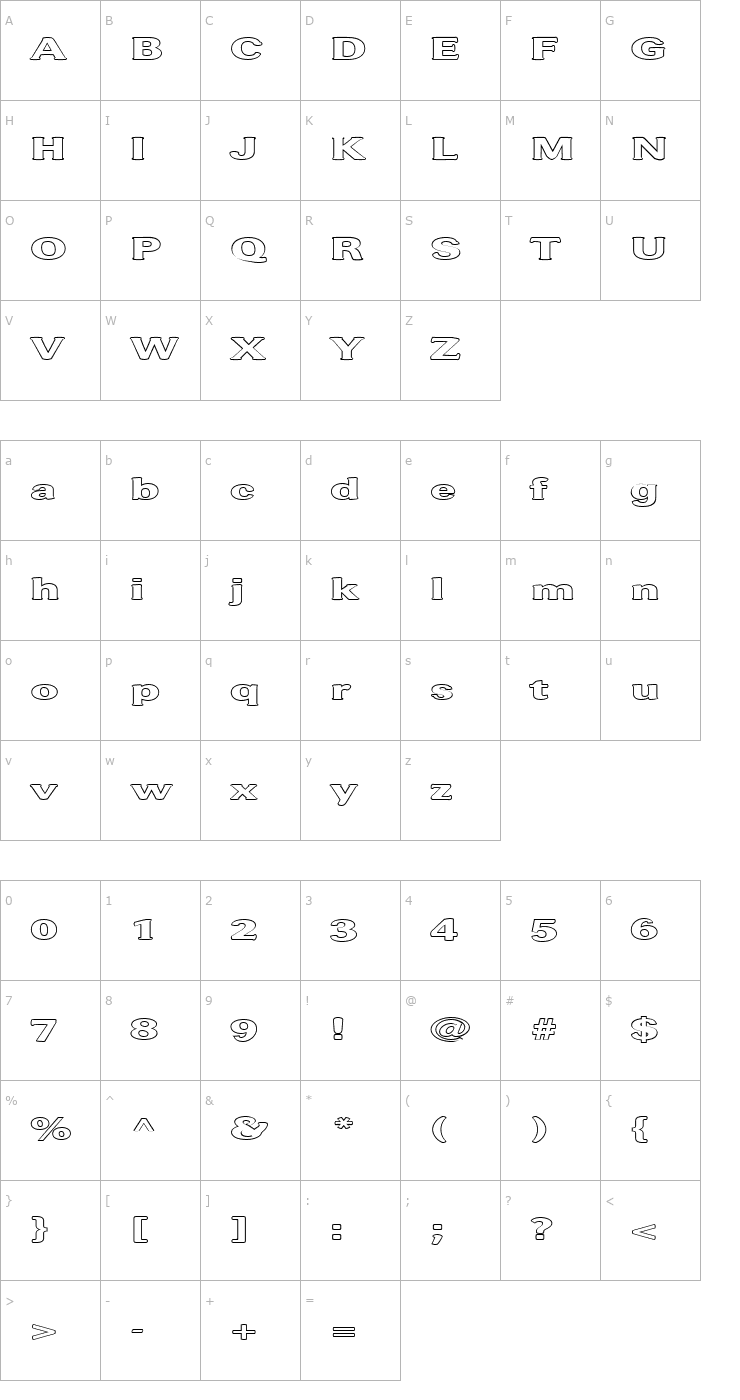 Character Map FZ ROMAN 37 HOLLOW EX Font
