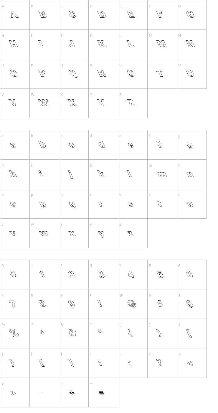 Character Map FZ ROMAN 37 HOLLOW LEFTY Font