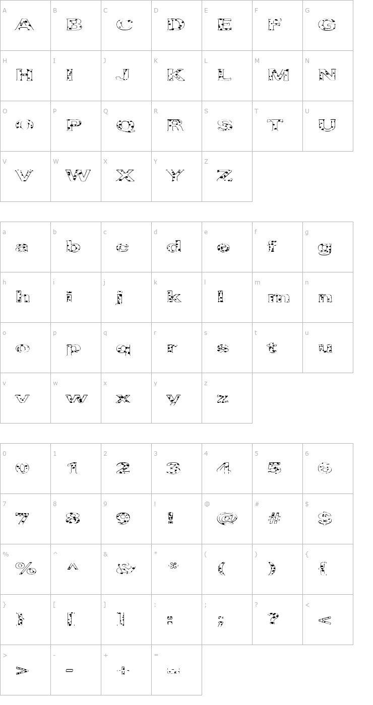 Character Map FZ ROMAN 37 SPOTTED EX Font