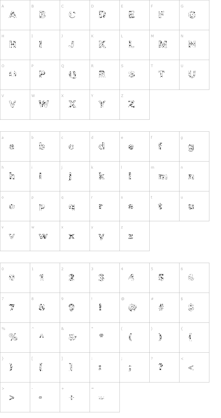 Character Map FZ ROMAN 37 SPOTTED Font