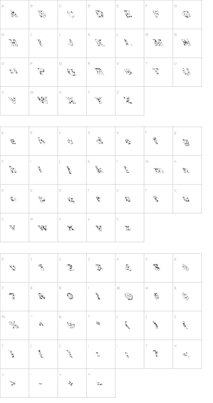 Character Map FZ ROMAN 37 SPOTTED LEFTY Font