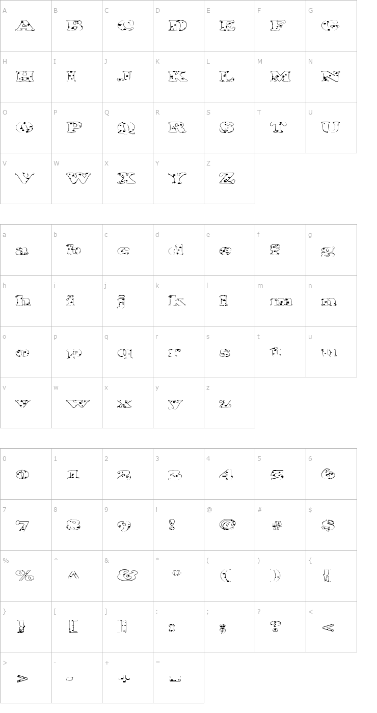 Character Map FZ ROMAN 4 SPOTTED EX Font