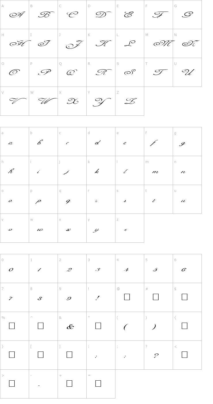 Character Map FZ SCRIPT 1 EX Font
