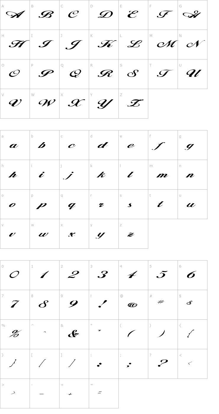 Character Map FZ SCRIPT 12 EX Font