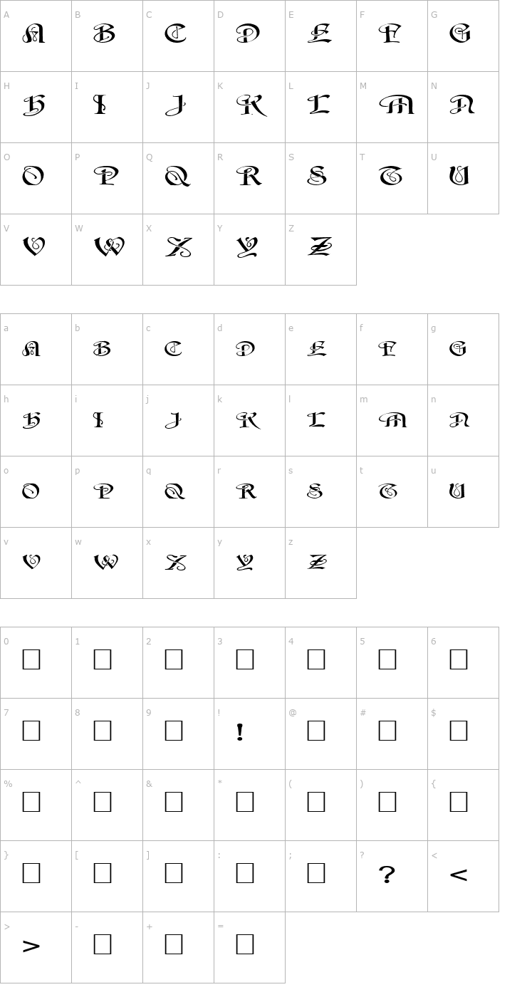 Character Map FZ SCRIPT 14 EX Font
