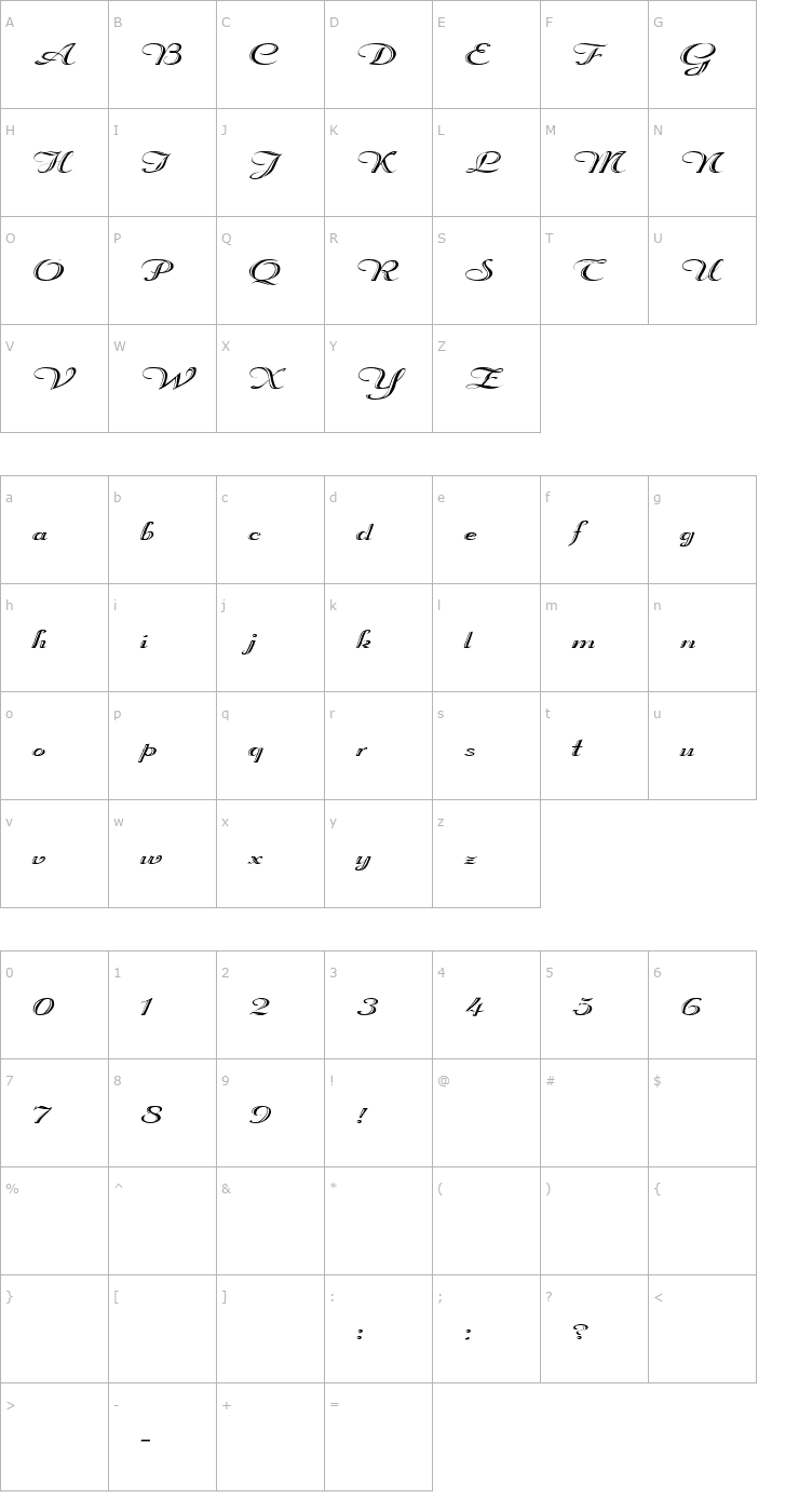 Character Map FZ SCRIPT 18 EX Font