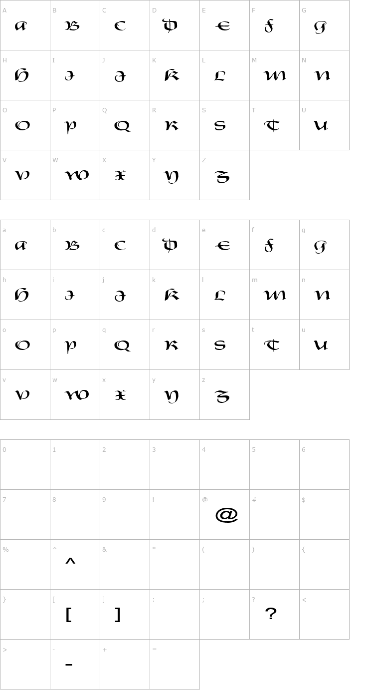 Character Map FZ SCRIPT 19 EX Font