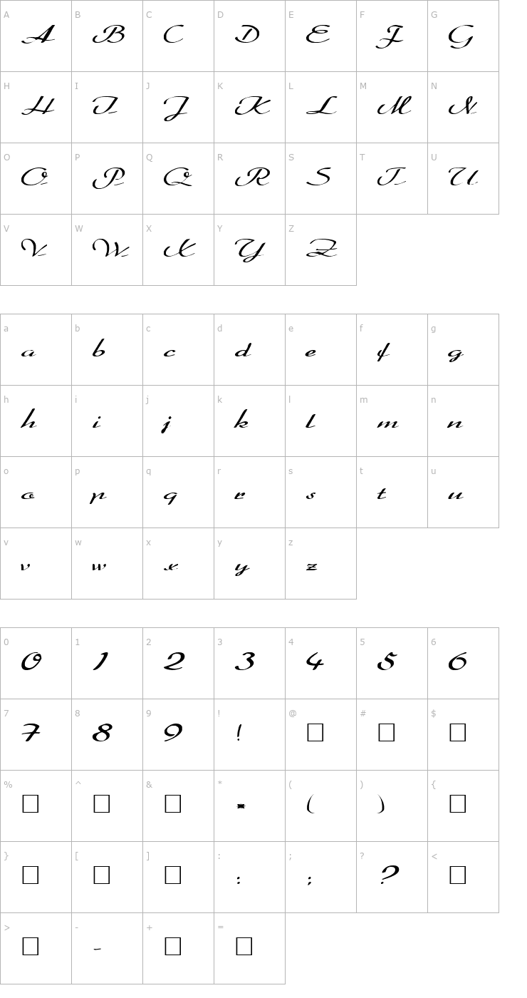 Character Map FZ SCRIPT 20 EX Font