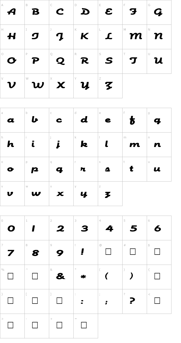 Character Map FZ SCRIPT 23 EX Font