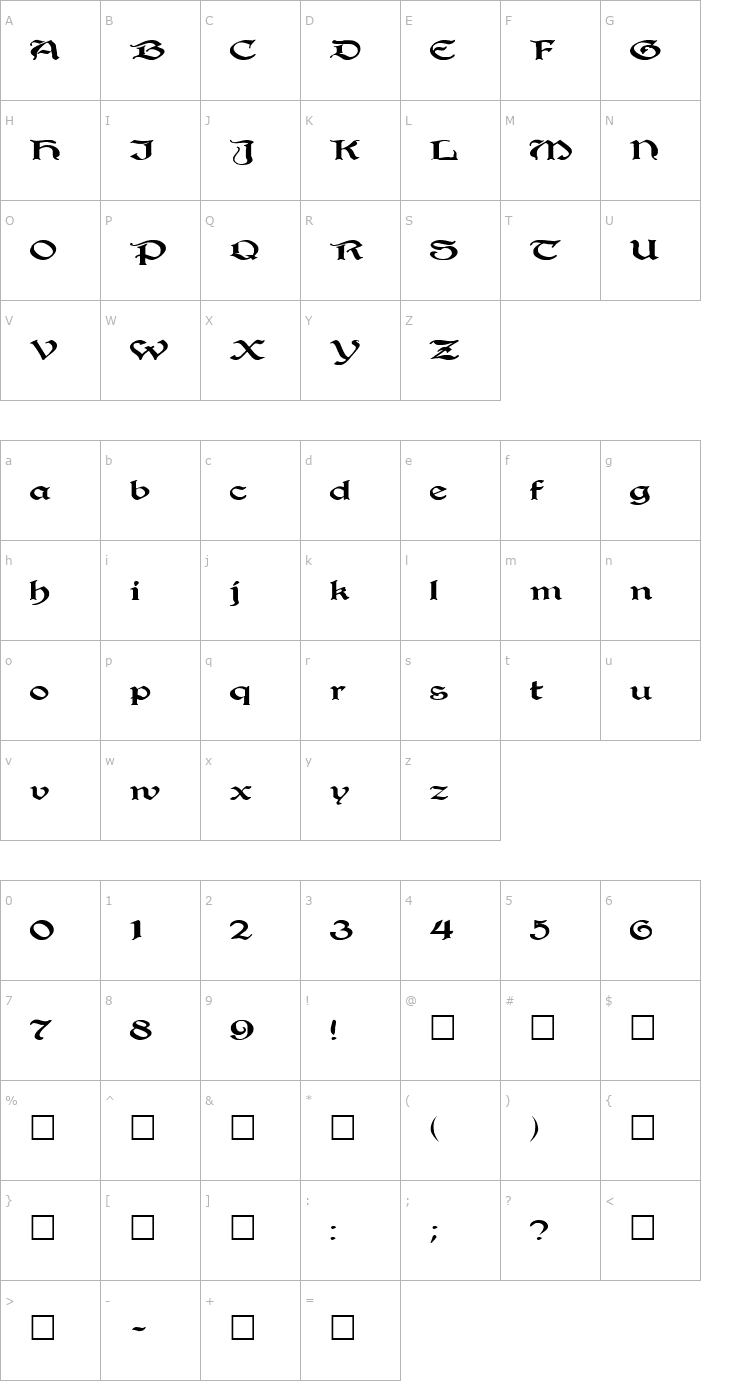 Character Map FZ SCRIPT 25 EX Font